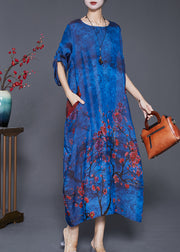 DIY Blue Oversized Tie Dye Silk Maxi Dresses Fall