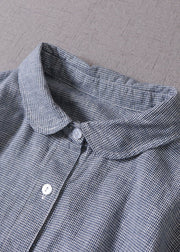 DIY Blue Peter Pan Collar Button Cotton Urlaubskleider Langarm