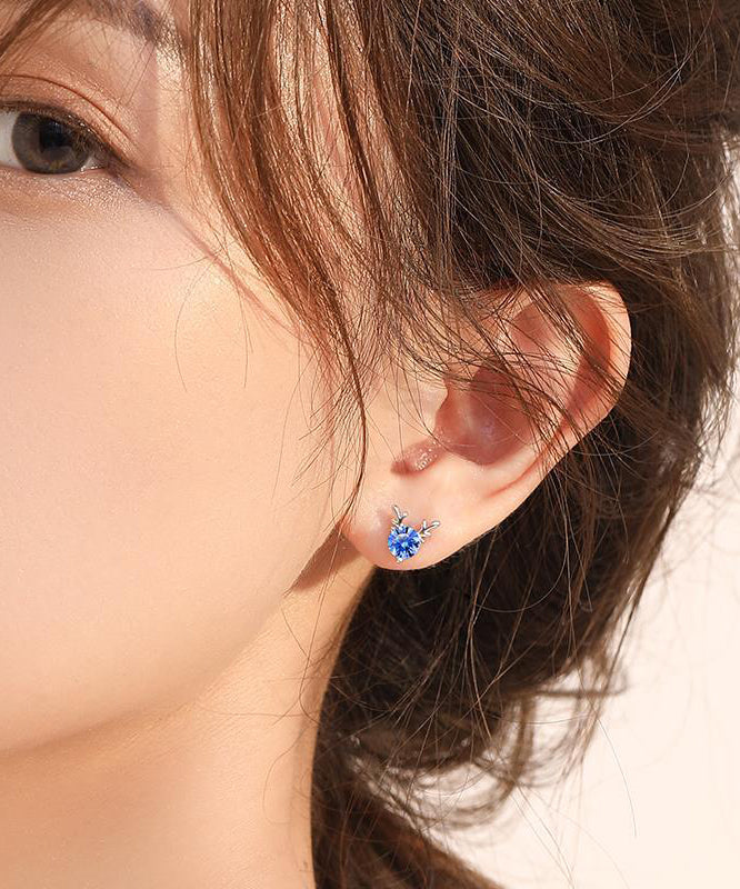 DIY Blue Sterling Silver Inlaid Gem Stone Stud Earrings