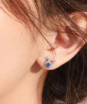 DIY Blue Sterling Silver Inlaid Gem Stone Stud Earrings