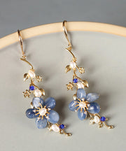 DIY Blue Sterling Silver Jade Crystal Zircon Pearl Drop Earrings