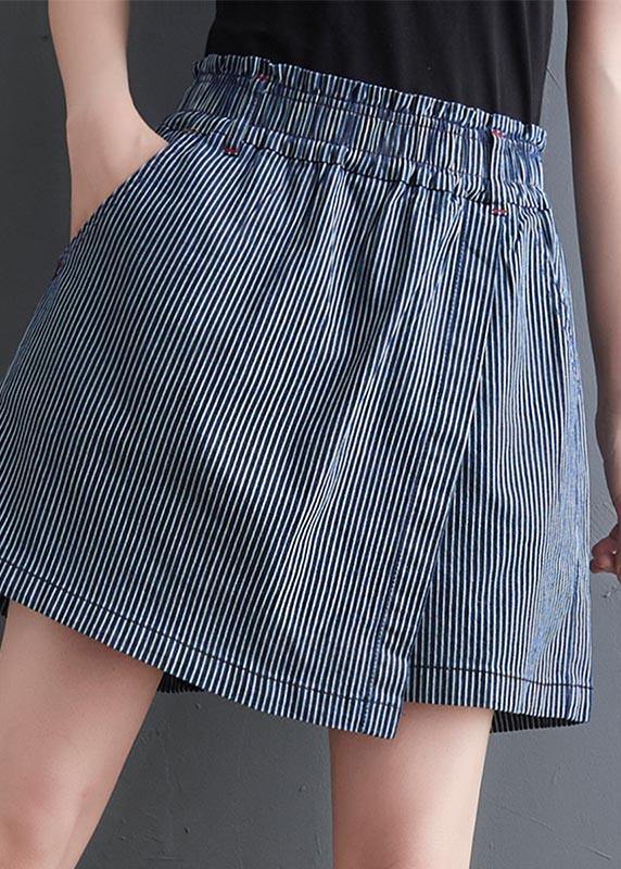 DIY Blue Striped Wide Leg hot pants Summer - SooLinen