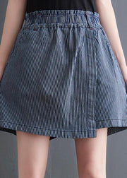DIY Blue Striped Wide Leg hot pants Summer - SooLinen
