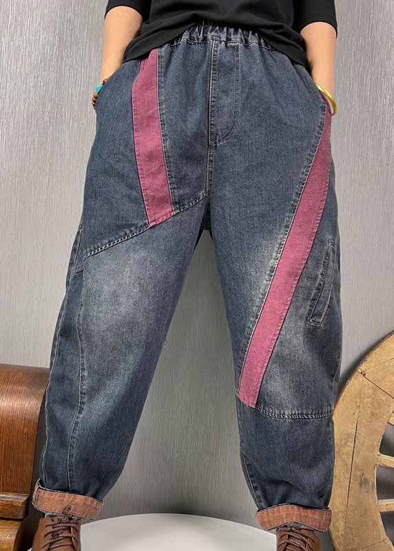 DIY Blaue Patchwork-Jeanshose mit hoher Taille Frühling