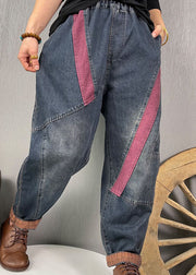 DIY Blue high waist Patchwork denim Pants Spring
