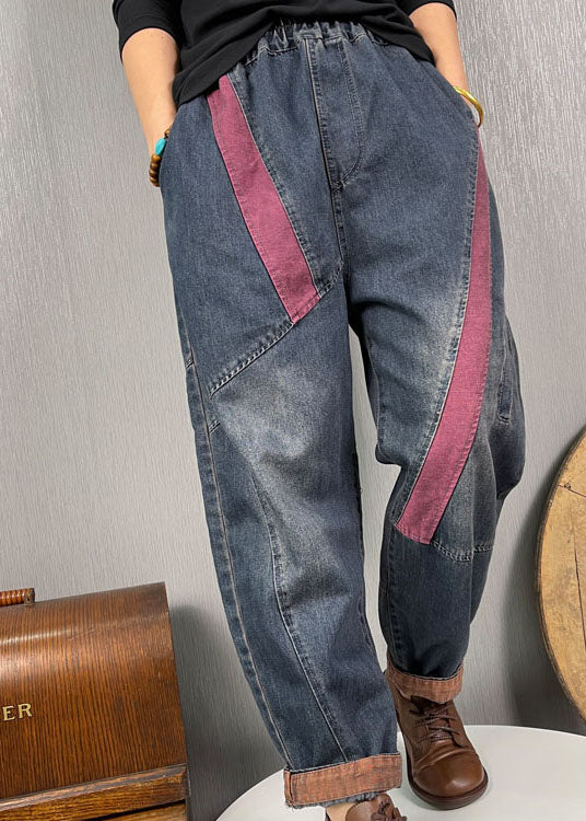DIY Blaue Patchwork-Jeanshose mit hoher Taille Frühling