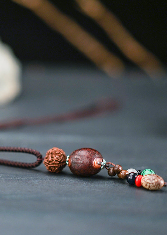 DIY Brown Hand Knitting Agate Walnut Wenge Bodhi Pendant Necklace