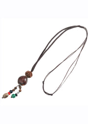 DIY Brown Hand Knitting Agate Walnut Wenge Bodhi Pendant Necklace