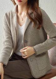 DIY Camel Notched Striped Patchwork Button Knit Coats Fall