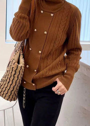 DIY Chocolate Turtle Neck Patchwork Thick Knit Knitted Tops Winter