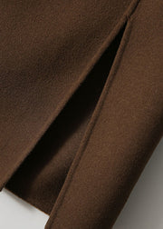 DIY Chocolate Colour Pockets Patchwork Zippered High Waist Woolen Skirt Fall