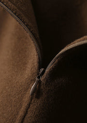 DIY Coffee Color Pockets Patchwork-Reißverschluss mit hoher Taille Wollrock Herbst