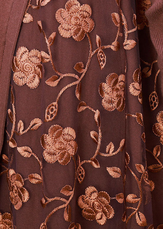 DIY Coffee Knit Patchwork Spitze besticktes Herbstkleid