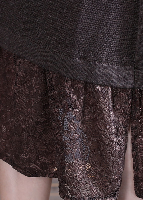 DIY Chocolate Lace Patchwork Knit Maxi Dresses Spring