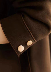 DIY Coffee Peter Pan Collar Pockets Patchwork Woolen Jackets Fall