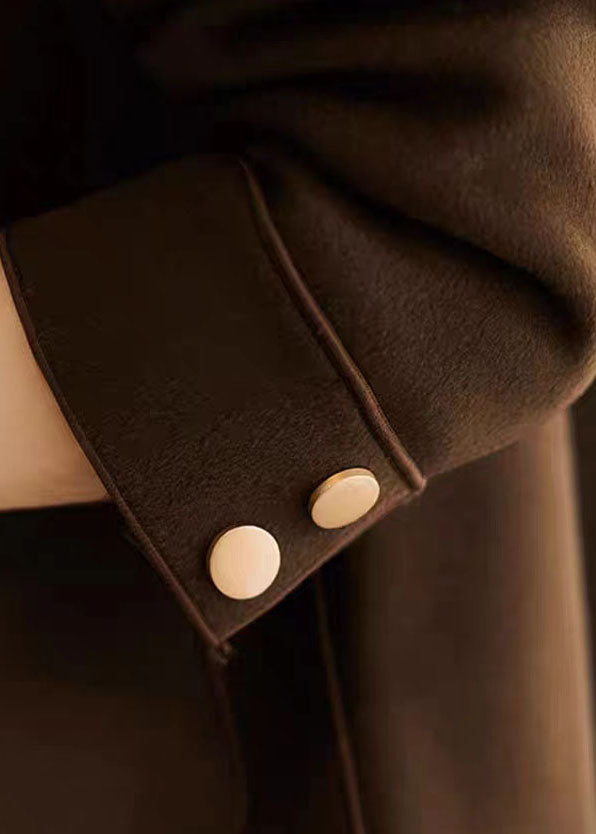 DIY Coffee Peter Pan Collar Pockets Patchwork Woolen Jackets Fall