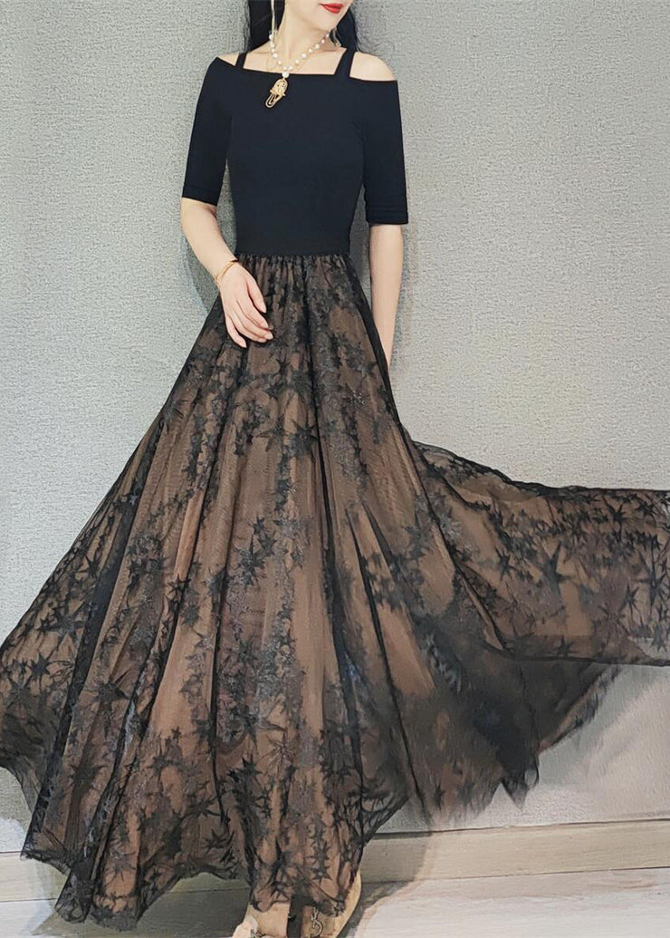DIY Chocolate Wrinkled Embroidered High Waist Tulle Skirt Spring