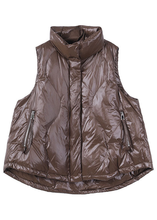 DIY Chocolate Thin Zipper Pocket Winter Down Cotton Vest