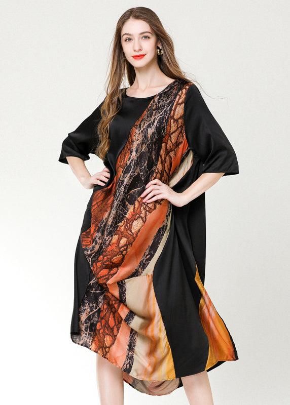 DIY Colorblock Asymmetrical Patchwork Print Chiffon Party Dress Summer
