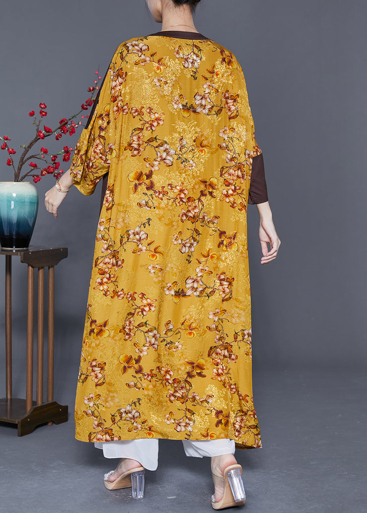 DIY Colorblock Oversized Patchwork Chinese Button Silk Long Dress Summer