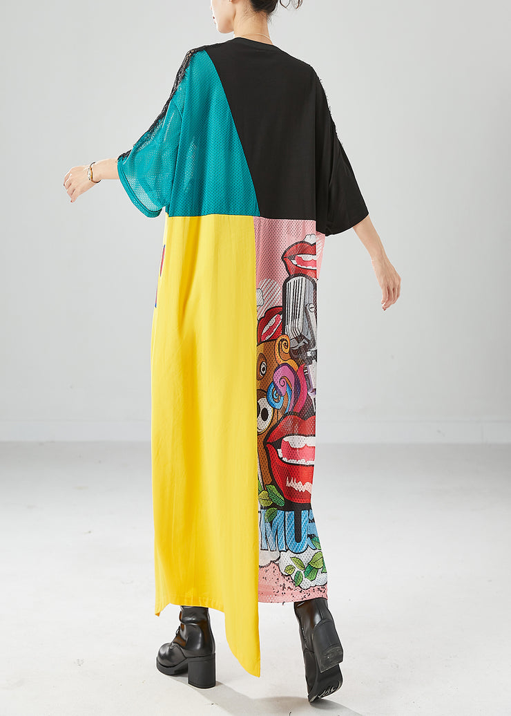 DIY Colorblock Oversized Patchwork Hollow Out Long Dresses Summer
