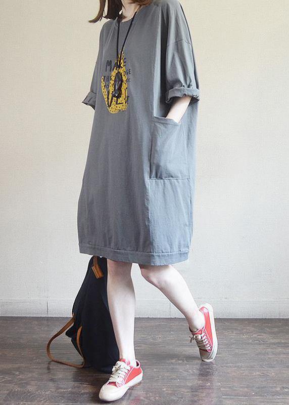 DIY Cotton Metropolitan Museum Fashion Round Neck Casual Printed Cotton Dress - SooLinen