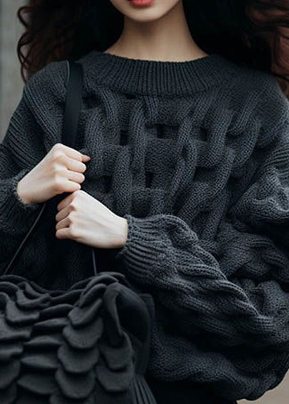 DIY Dull Grey Chunky Oversized Cable Knitted Tops Winter