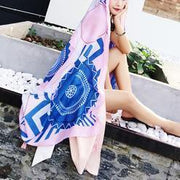 DIY For Women top pink print quality Soolinen Seaside Vacation Printed Tassel Sunscreen Scarf - SooLinen