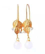 DIY Gold Sterling Silver Overgild Jade Leaf Drop Earrings