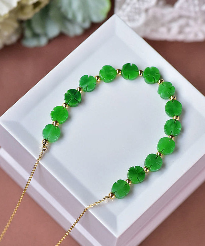 DIY Green 14K Gold Jade Dry Green Graduated Bead Necklace