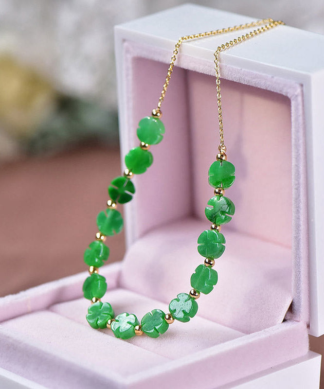DIY Green 14K Gold Jade Dry Green Graduated Bead Necklace