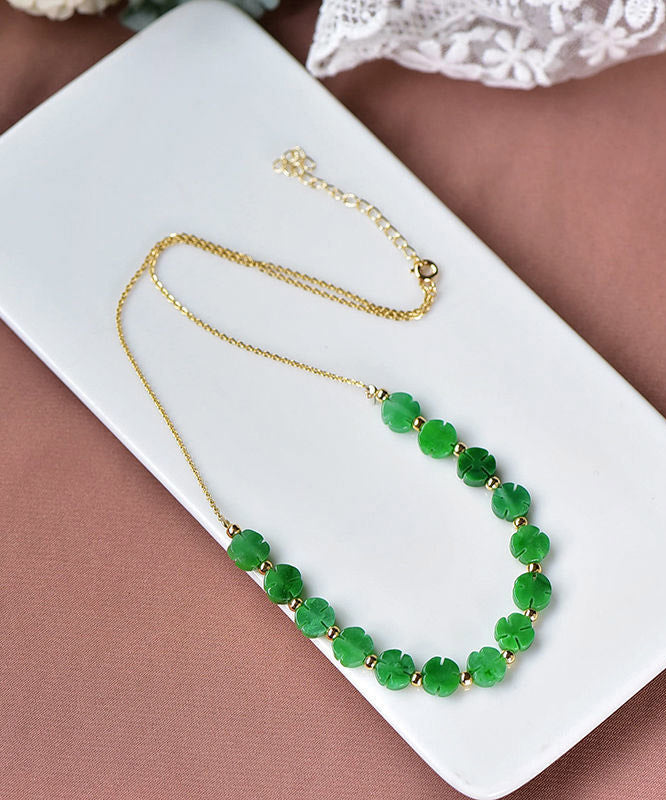 DIY Green 14K Gold Jade Dry Green Gratuated Bead Necklace
