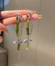 DIY Green Bamboo Alloy Acrylic Tassel Drop Earrings