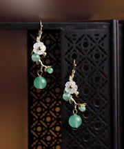 DIY Green Chalcedong Shell Flower Drop Earrings