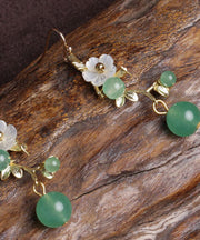 DIY Green Chalcedong Shell Flower Drop Earrings