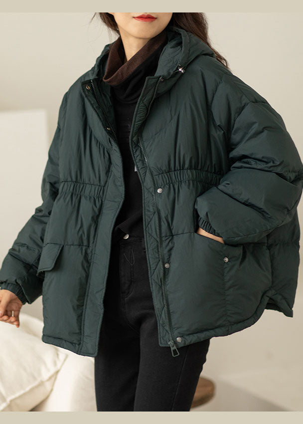 DIY Green Cinched Pockets Duck Down Winter down coat