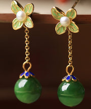 DIY Green Clover Floral Jade Gem Stone Drop Ohrringe