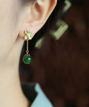 DIY Green Clover Floral Jade Gem Stone Drop Earrings