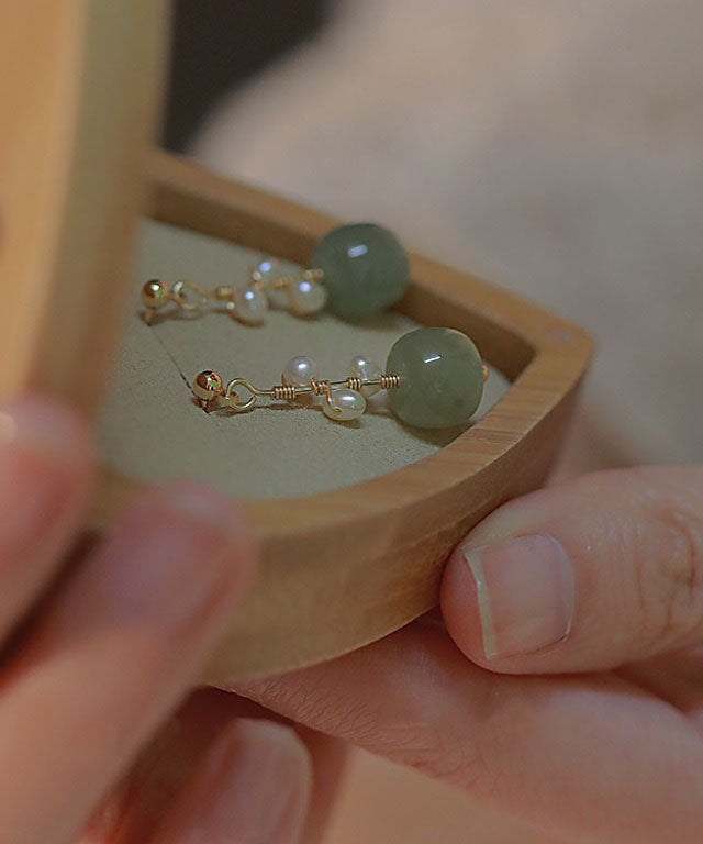 DIY Green Jade Pearl Drop Earrings