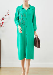 DIY Green Oversized Hot Fixrhinestone Knit Mid Dress Fall