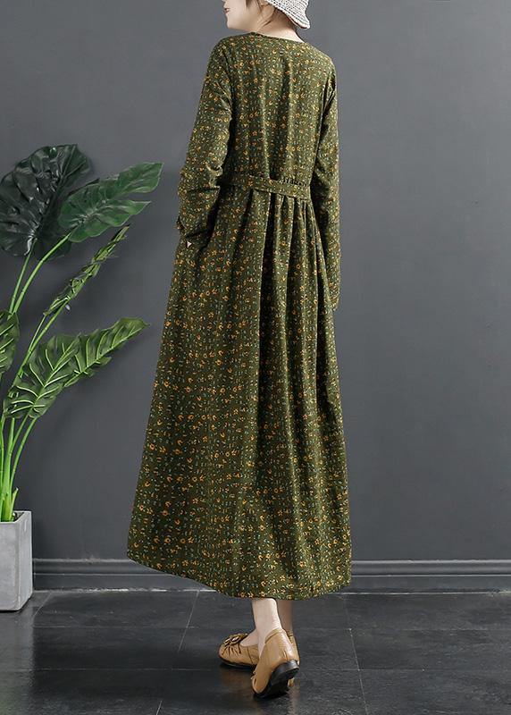 DIY Green Print Quilting Clothes V Neck Maxi Dresses - SooLinen
