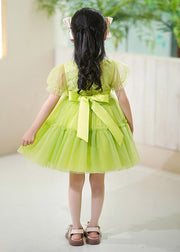 DIY Green Ruffled Patchwork Tulle Kids Girls Dress Summer