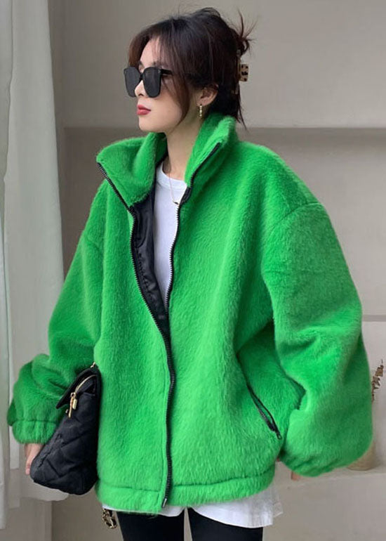 DIY Green Zip Up Nerzsamt dicke Winteroberbekleidung