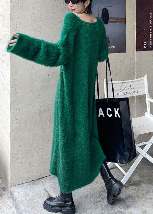 DIY Grünes, gemütliches, lässiges Herbst-Pulloverkleid aus Nerzsamt