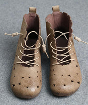 DIY Grey Embossed Hollow Out Boots Lace Up Boots - SooLinen