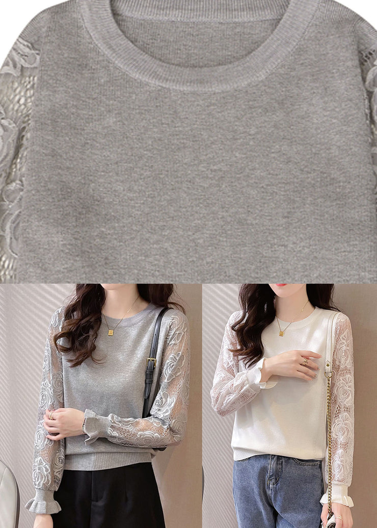 DIY Grey Lace Patchwork Floral Top Fall