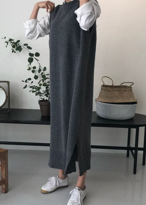 DIY Grey O Neck Patchwork Knit Vest Dress Sleeveless