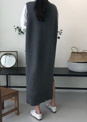DIY Grey O Neck Patchwork Knit Vest Dress Sleeveless