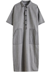 DIY Grey Oversized Pockets Side Open Denim Vacation Dress Summer