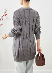 DIY Grey Oversized Thick Cable Knit Sweater Tops Winter